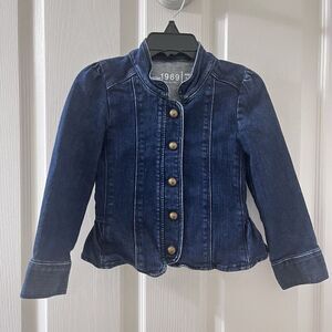 babyGap 1969 Denim Jean Riding Jacket Snap Ruffle Military Girls Size 3 years